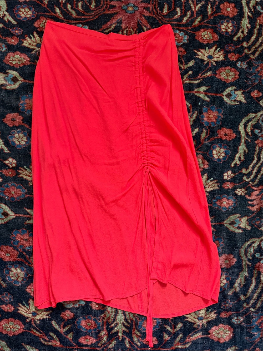 emory park Red Midi Skirt with Side Gather and Drawstring
